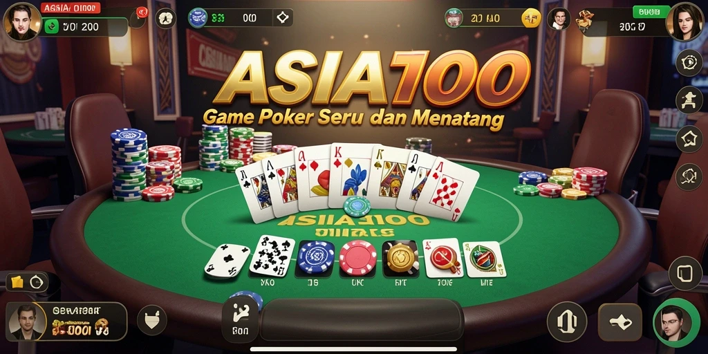 Tampilan gameplay seru di ASIA100 dengan pemain bersaing di meja poker.