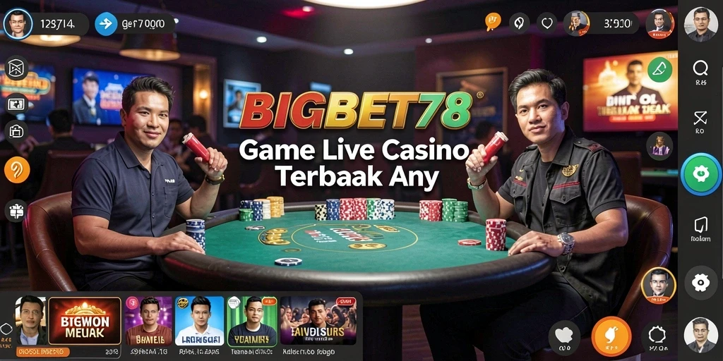 Screenshot menunjukkan dealer langsung dan suasana judi yang mendebarkan di BIGBET78.