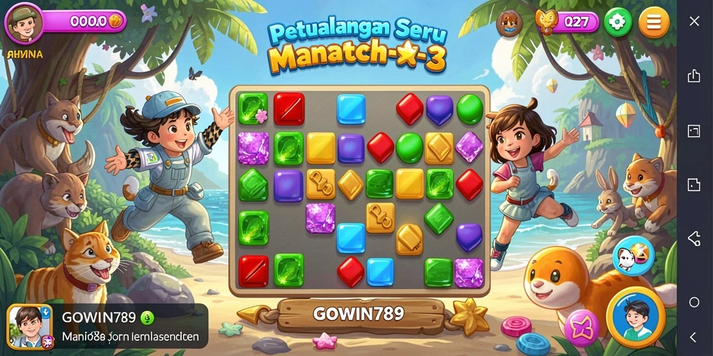 Gameplay GOWIN789 yang penuh warna dan tantangan Match-3.