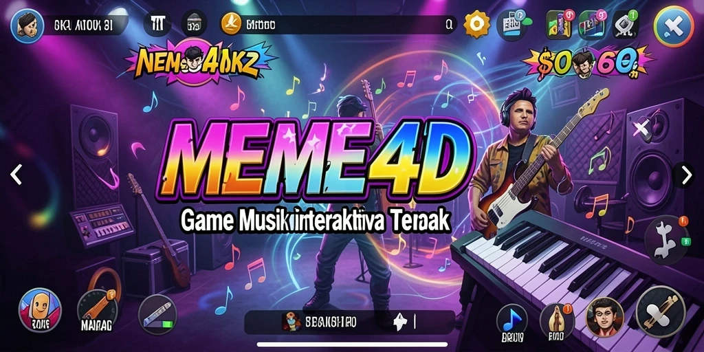 Tampilan gameplay dinamis dari MEME4D yang penuh warna.