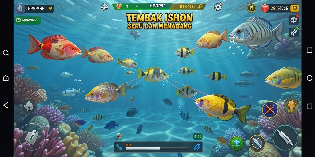 Screenshot gameplay RPRPRP menampilkan aksi seru Tembak Ikan.