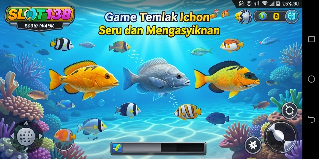 Screenshot gameplay SLOT138 dengan ikan warna-warni yang menarik.